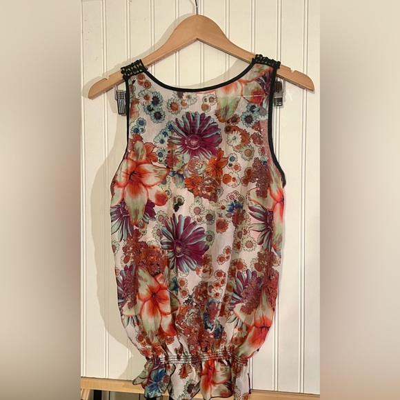 Sheer Floral Tank with Collar Detail size L - Picture 4 of 6